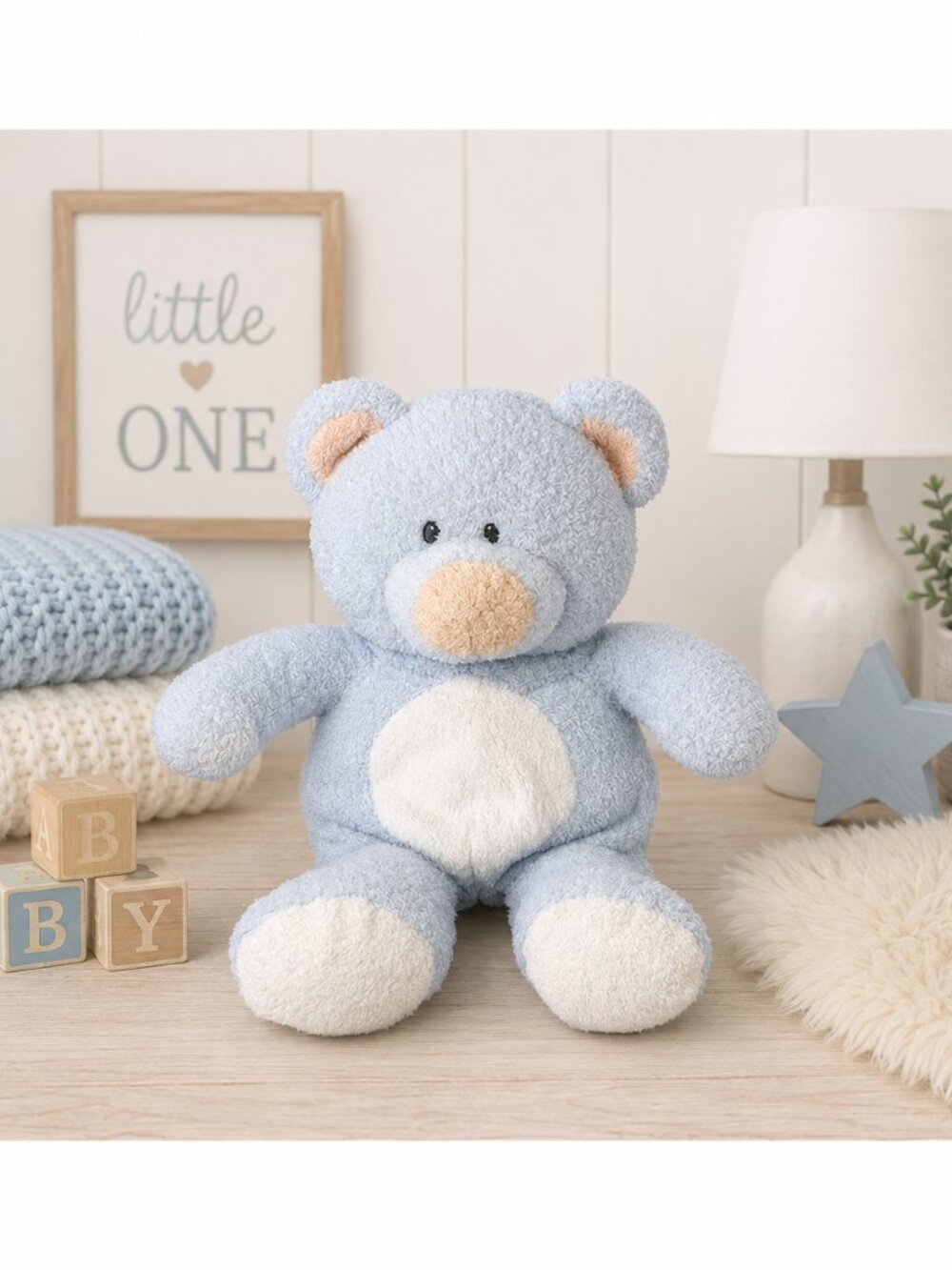 Ty Pluffies Blue Teddy Bear Plush Stuffed Animal 9" Baby Blue White 2006